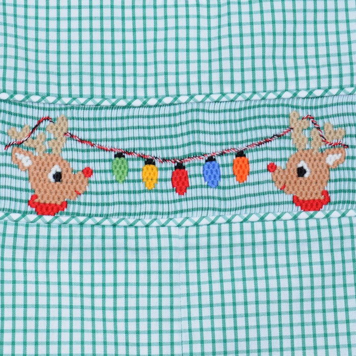 Smocked Bubble - Green Reindeer
