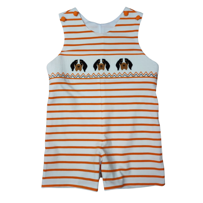 Smocked Shortall - Orange/White Dog