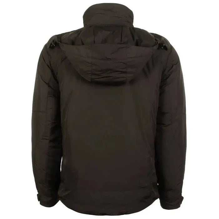 Back view of Snugpak Arrowhead Insulated Jacket Black featuring a water-repellent hood. Durable outerwear for hiking and cold weather use.  from  John Bull Clothing