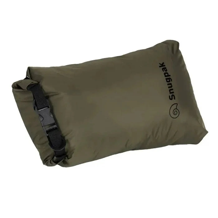 Olive green Snugpak Dri-Sak Waterproof Dry Bag with a roll-top closure, perfect for protecting gear from water and moisture. Olive from  John Bull Clothing