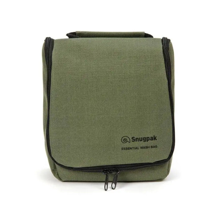 Snugpak Essential Travel Wash Bag in green with a compact, durable design and zippered closure. Ideal for organizing toiletries on the go.  from  John Bull Clothing