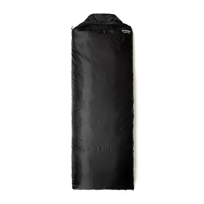 Snugpak Jungle Sleeping Bag with Mosquito Net in black, fully zipped and laid flat, perfect for hot and humid outdoor adventures. Black from  John Bull Clothing