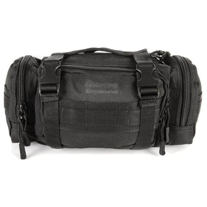 Black Snugpak ResponsePak Tactical Deployment Bag featuring multiple zippered compartments and rugged 600D nylon for tactical travel use. Black from  John Bull Clothing