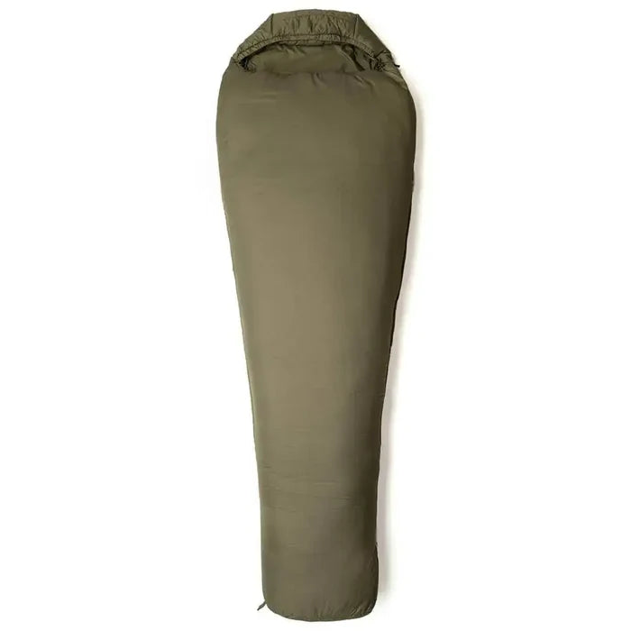 Back view of olive green Snugpak Softie 10 Harrier Sleeping Bag showing tapered design for efficient heat retention in cold climates.  from  John Bull Clothing