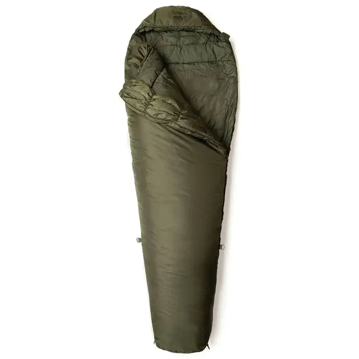 Snugpak Softie Elite 3 Sleeping Bag Olive Green in mummy style with partially opened top, ideal for 3-season outdoor camping to -10°C.  from  John Bull Clothing