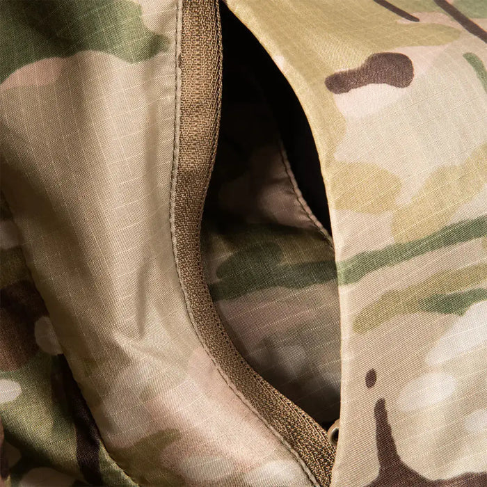 Close-up of zippered pocket on Snugpak Spearhead Midweight Insulated Jacket WGTE Multicam, designed for secure gear storage.  from  John Bull Clothing