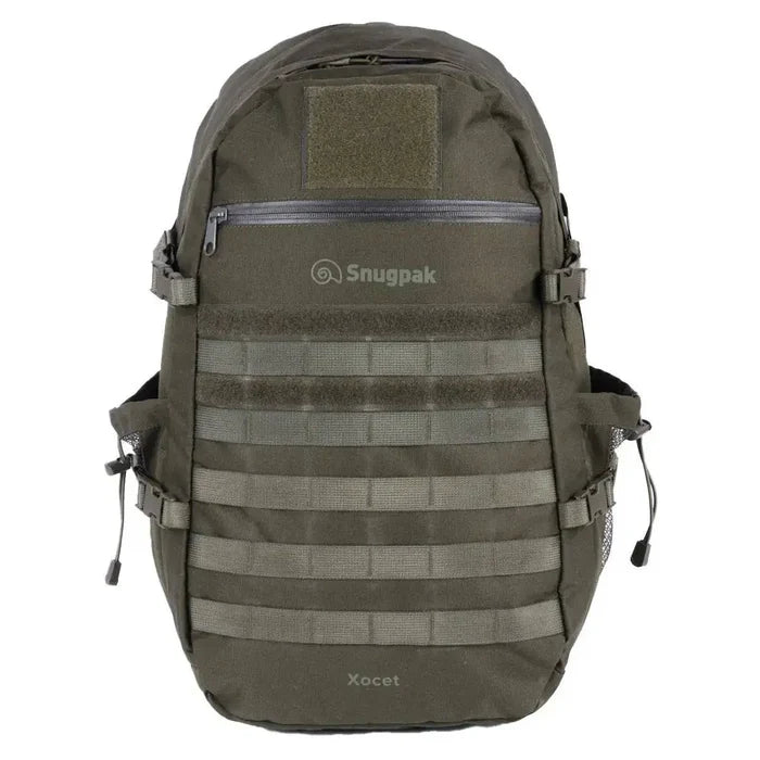 Snugpak Xocet 35L Rucksack in green featuring MOLLE webbing, side compression straps, and a rugged design for hiking, travel, and tactical applications. Green from  John Bull Clothing