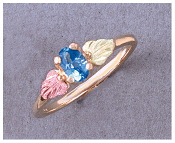 Solid 10kt Three Tone Leaf Ring, Natural Gemstone  Amethyst, Citrine, Peridot, Topaz Oval Promise Ring, Size 7 643-646