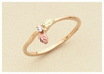 Solid 10kt Three Tone Two Leaf, Natural Gemstone Diamond, Promise Ring, Size 4-7 643-641