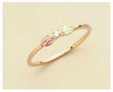 Solid 10kt Three Tone Two Leaf, Natural Gemstone Diamond, Promise Ring, Size 4-7 643-643
