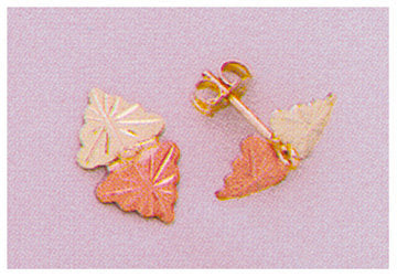 Solid 10kt Three Tone, Two Leaf Stud Earrings (1 Set), Red and Green Leaves, 642-401