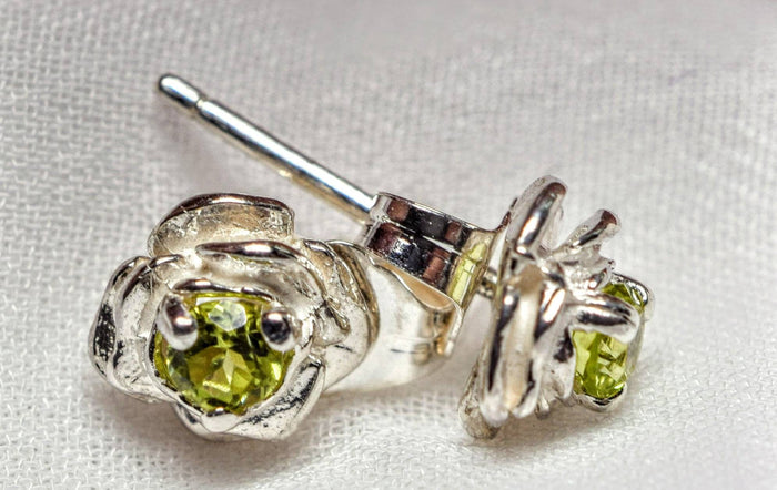 Solid Sterling Silver Natural (Genuine) Sapphire, Ruby, Emerald and More Rose Stud Earrings, Petite Earrings, Birthstone earrings