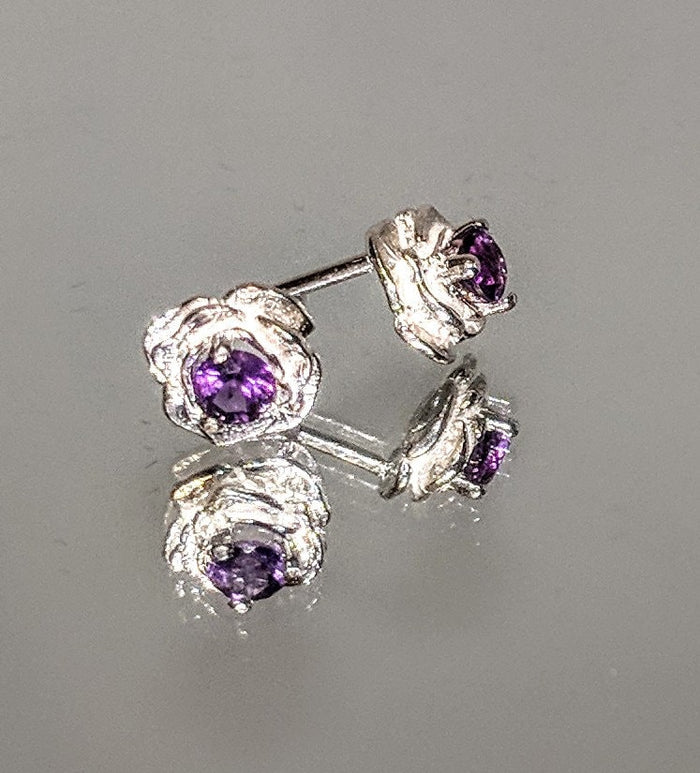 Solid Sterling Silver Natural (Genuine) Sapphire, Ruby, Emerald and More Rose Stud Earrings, Petite Earrings, Birthstone earrings