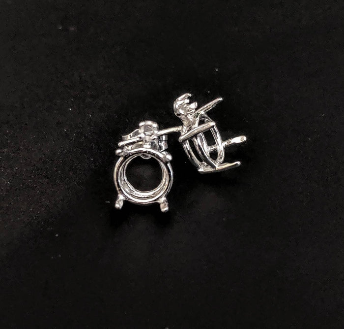 Solid Sterling Silver or 14kt Gold 1 Set (2 pieces) 7 mm-12mm Round Earrings Setting with Accent, USA 162-011/142-011