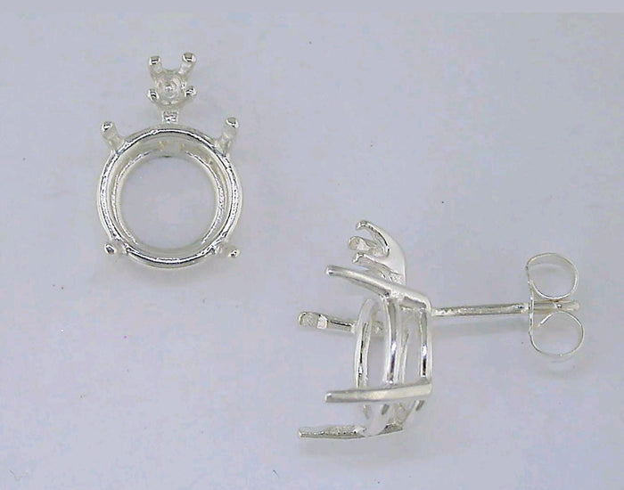 Solid Sterling Silver or 14kt Gold 1 Set (2 pieces) 7 mm-12mm Round Earrings Setting with Accent, USA 162-011/142-011