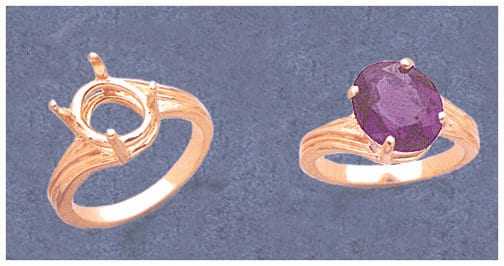 Solid Sterling Silver or 14kt Gold 11x9 or 14x10mm Oval 4 Prong Pre-Notched Offset Blank Ring Size 7 setting 163-530/143-530