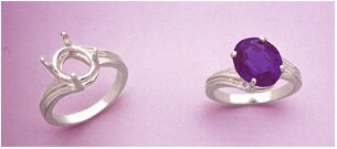 Solid Sterling Silver or 14kt Gold 11x9 or 14x10mm Oval 4 Prong Pre-Notched Offset Blank Ring Size 7 setting 163-530/143-530