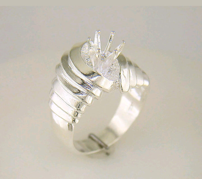 Solid Sterling Silver or 14kt Gold 6mm Round Deep Vee Fashion Pre-Notched Fashion Blank Ring Size 7 setting 163-417/143-417
