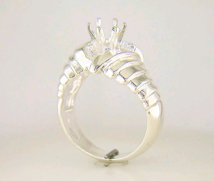 Solid Sterling Silver or 14kt Gold 6mm Round Deep Vee Fashion Pre-Notched Fashion Blank Ring Size 7 setting 163-417/143-417