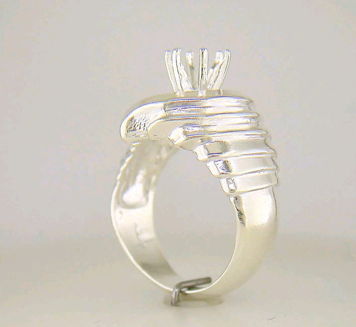 Solid Sterling Silver or 14kt Gold 6mm Round Deep Vee Fashion Pre-Notched Fashion Blank Ring Size 7 setting 163-417/143-417