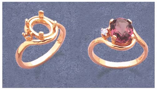 Solid Sterling Silver or 14kt Gold 6x4-9x7 Oval w/ Accent blank Pre-Notched Ring setting Size 5, 6, 7 or 8, 163-501/143-501
