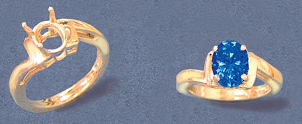 Solid Sterling Silver or 14kt Gold 9x7 Oval blank Swirl L-Shank Ring setting Size 7, 163-822/143-822