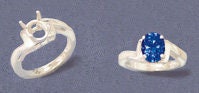 Solid Sterling Silver or 14kt Gold 9x7 Oval blank Swirl L-Shank Ring setting Size 7, 163-822/143-822