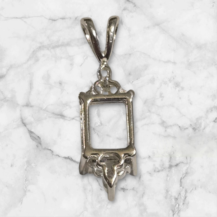 Solid Sterling Silver or 14kt White or Yellow Gold 10x8-18x13 Emerald Cut Pendant Setting with 6 Stone Accents, Made in USA 161-026/141-026