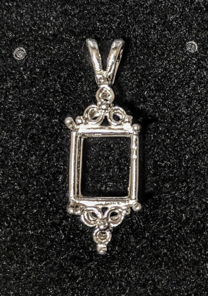 Solid Sterling Silver or 14kt White or Yellow Gold 10x8-18x13 Emerald Cut Pendant Setting with 6 Stone Accents, Made in USA 161-026/141-026