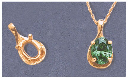 Solid Sterling Silver or 14kt Yellow or White Gold 7x5-10X8mm Oval Semi Textured Fancy Pendant Setting, New, Made in USA 161-750/141-750