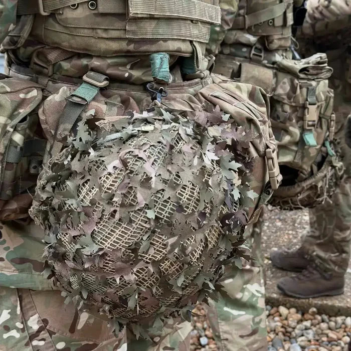 Spectre 3D Leaf Scrim Netting on Helmet Close Up  from  John Bull Clothing