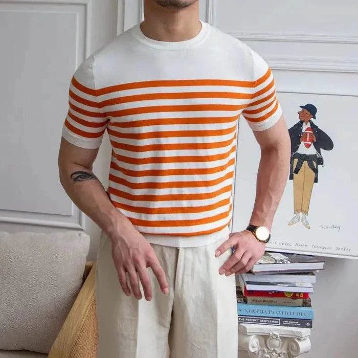 Spring knitted round neck t-shirt - AntoniosClothing - Orange