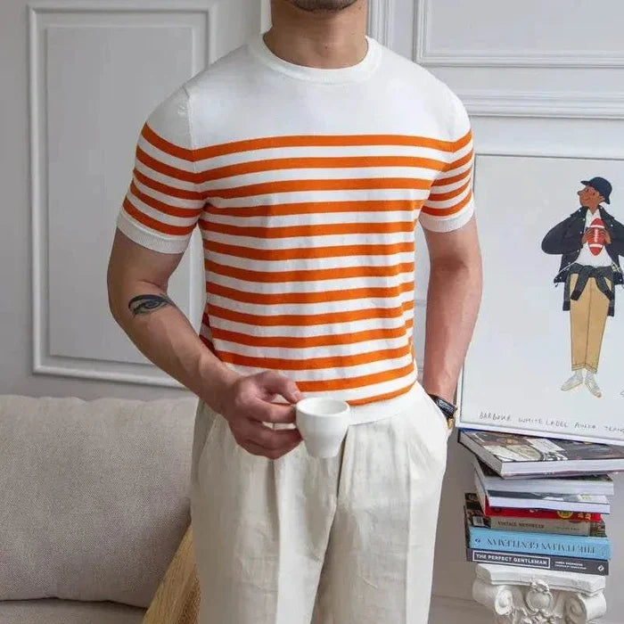Spring knitted round neck t-shirt - AntoniosClothing - Orange