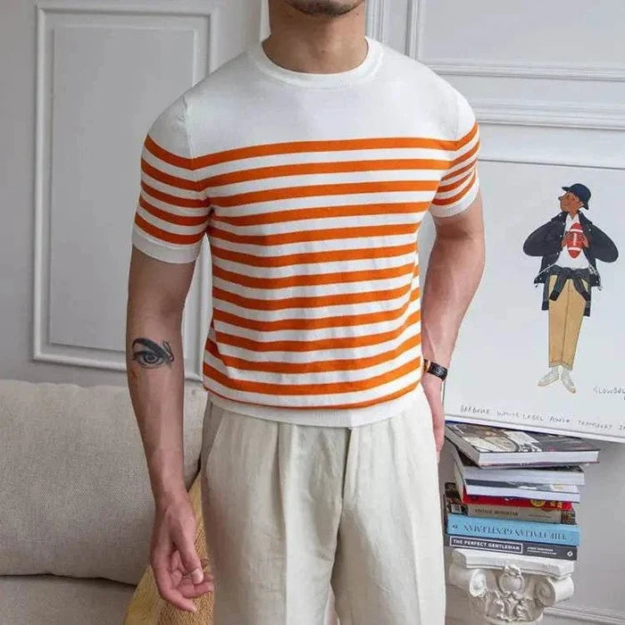 Spring knitted round neck t-shirt - AntoniosClothing - Orange