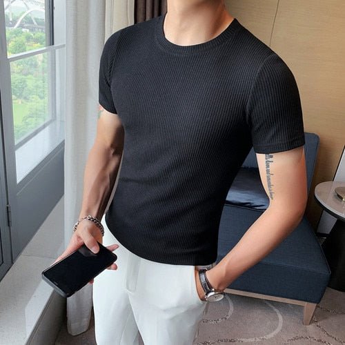 Spring Slim Fit T-Shirt - AntoniosClothing - Black