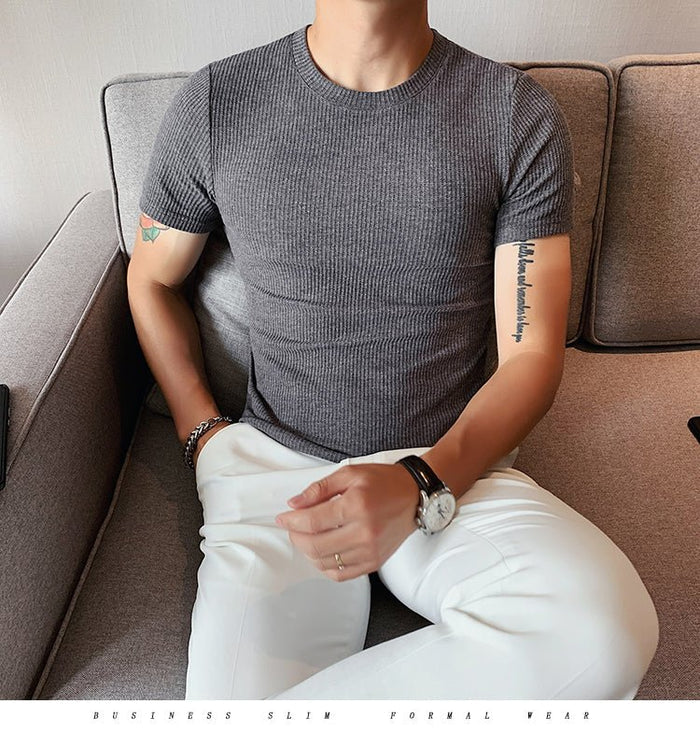 Spring Slim Fit T-Shirt - AntoniosClothing - Light Grey