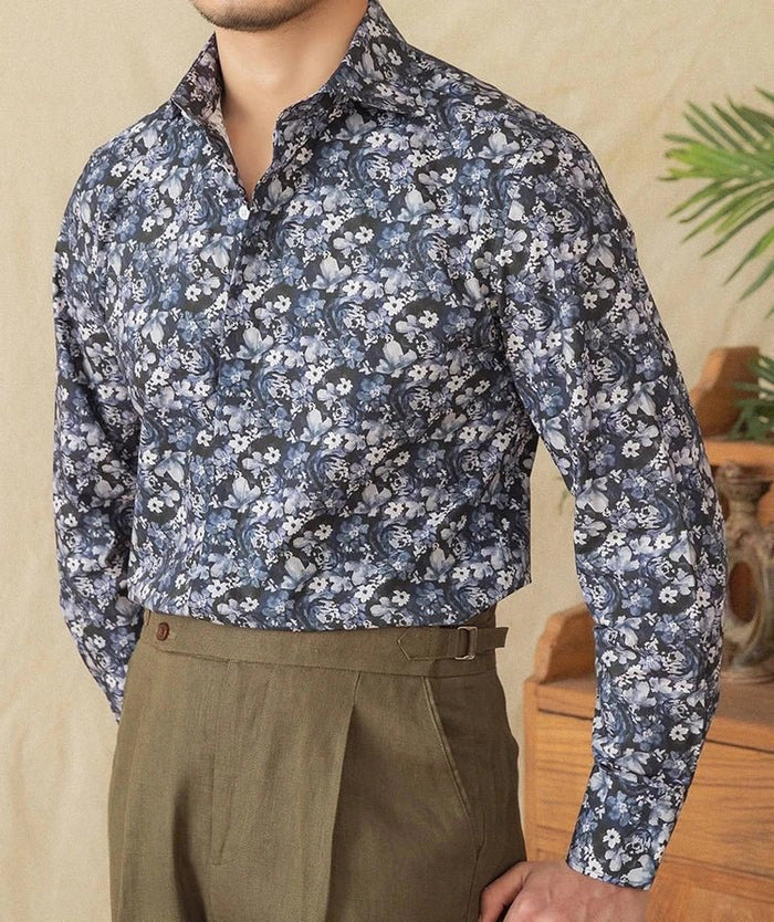 Spring vintage printed shirt - AntoniosClothing - Blue