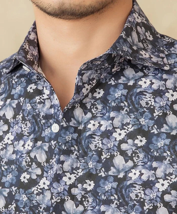 Spring vintage printed shirt - AntoniosClothing - Blue
