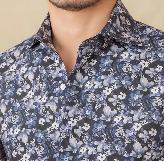 Spring vintage printed shirt - AntoniosClothing - Blue