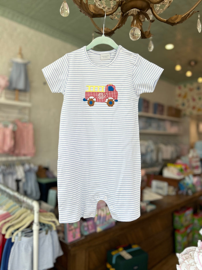 Squiggles - Romper - Gingham Firetruck