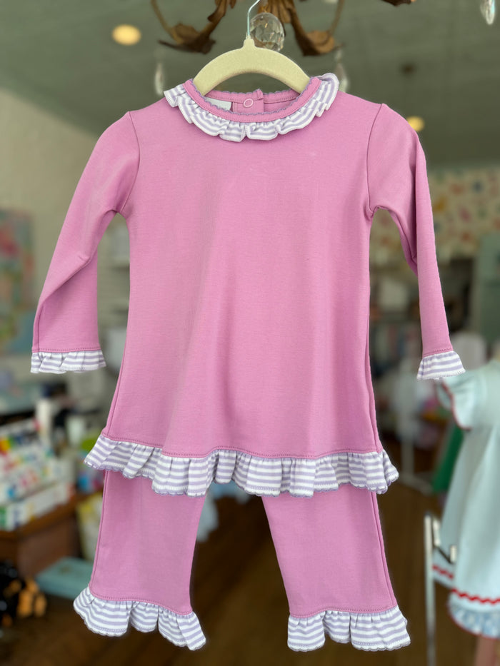 Squiggles - Ruffle Pant Set - Bright Purple with Lavender Stripe