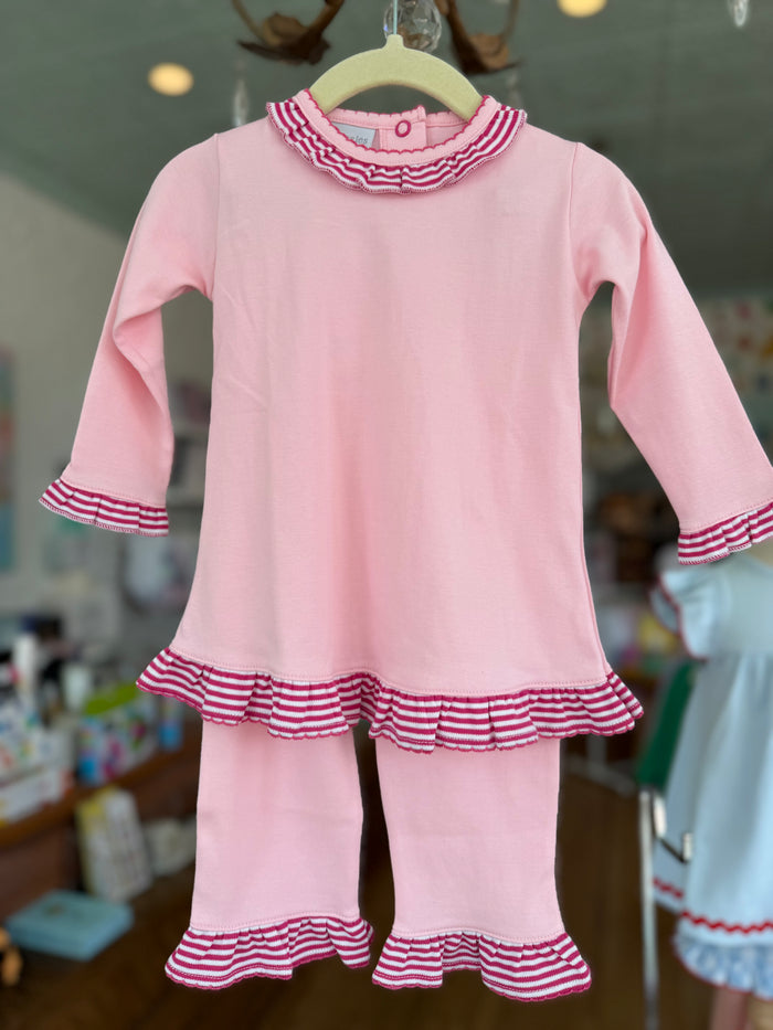 Squiggles - Ruffle Pant Set - Pink with Fuchsia Stripe