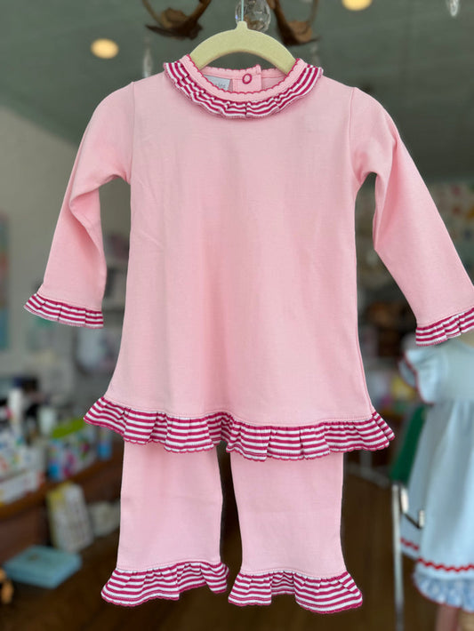 Squiggles - Ruffle Pant Set - Pink with Fuchsia Stripe