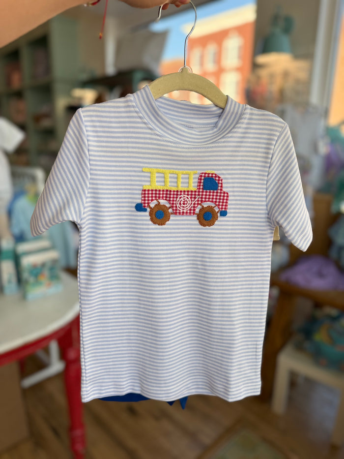 Squiggles - Short + Top Set - Gingham Firetruck