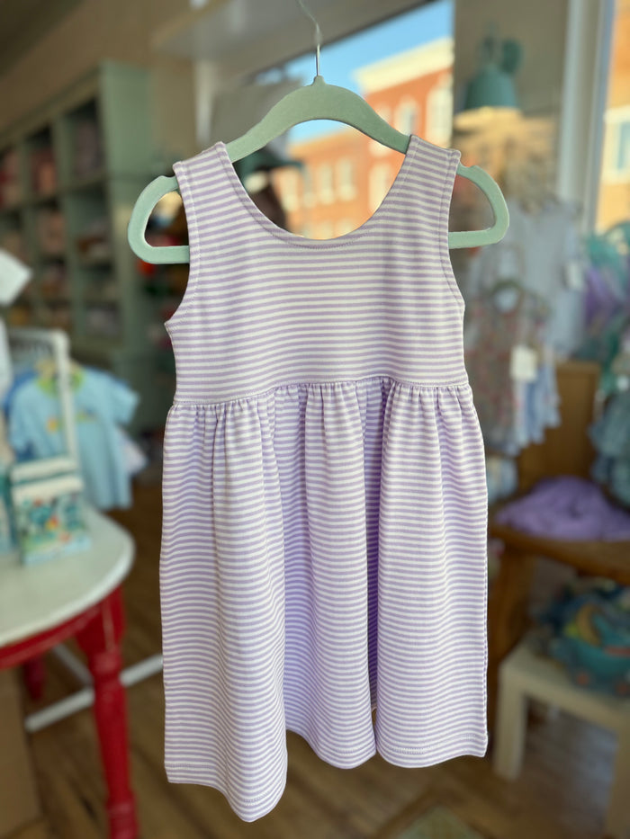 Squiggles - Sleeveless Bow Back Dress - Lavender Stripe