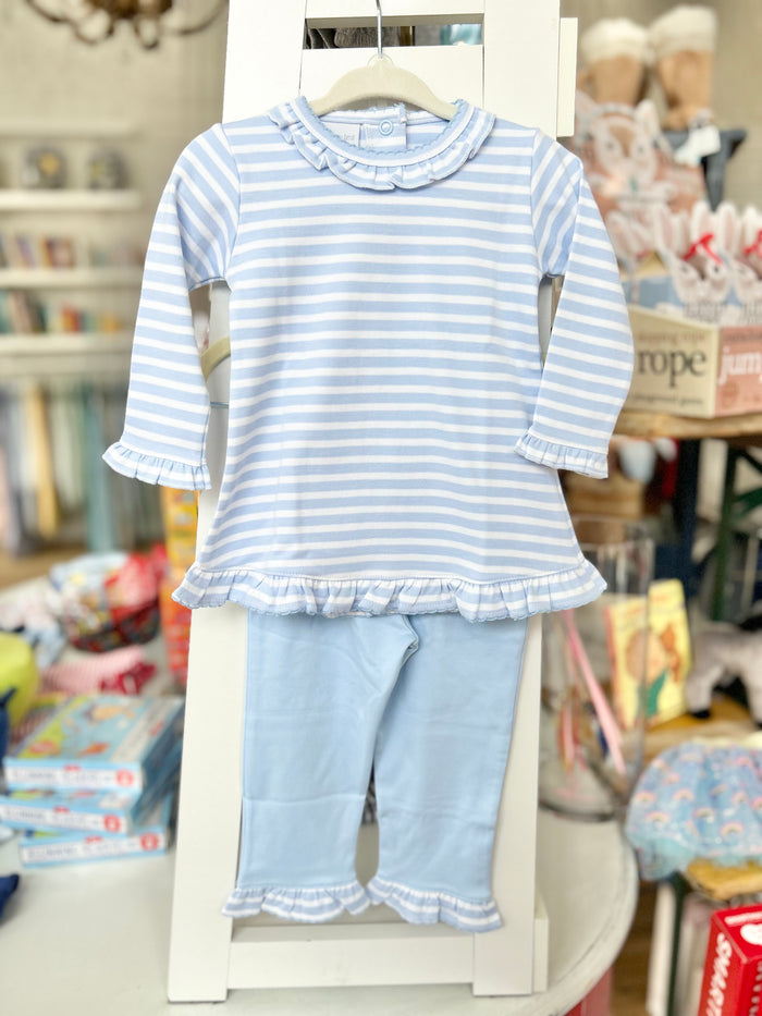 Squiggles - Top + Ruffle Pant Set - Baby Blue Stripe