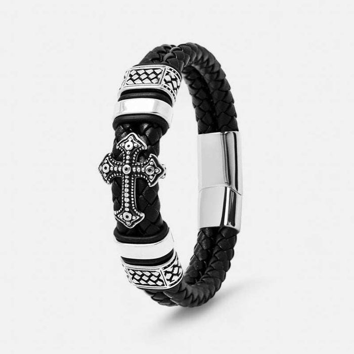 Stainless steel cross magnet bracelet - AntoniosClothing - Black