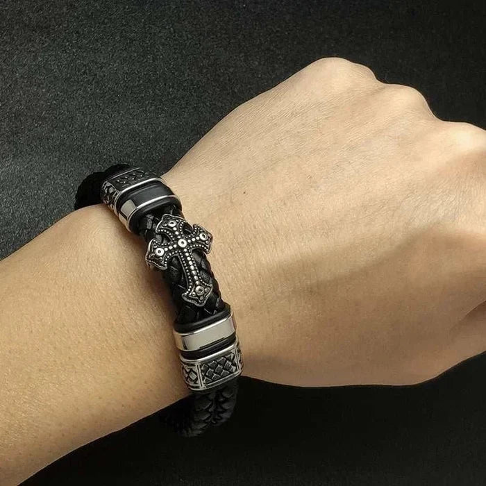 Stainless steel cross magnet bracelet - AntoniosClothing - Black