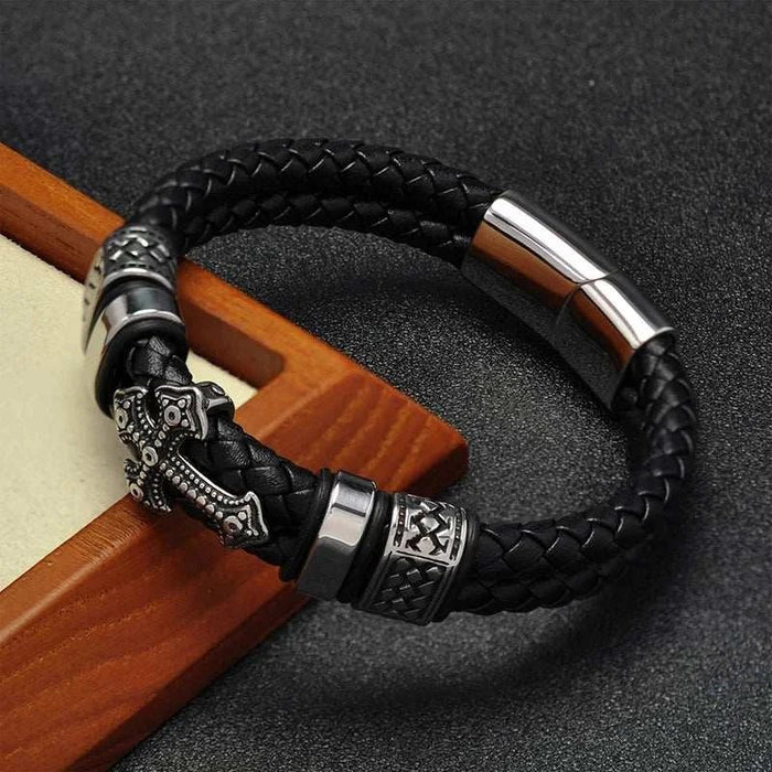 Stainless steel cross magnet bracelet - AntoniosClothing - Black