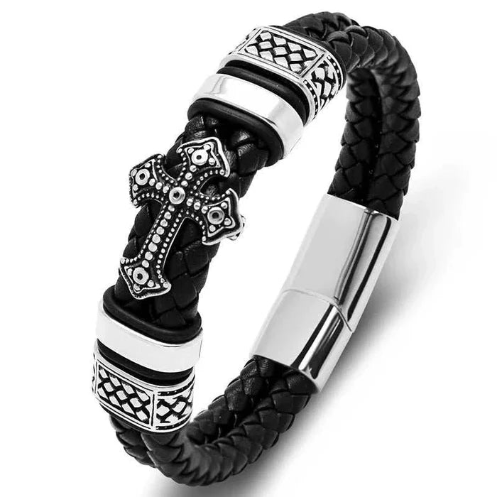 Stainless steel cross magnet bracelet - AntoniosClothing - Black